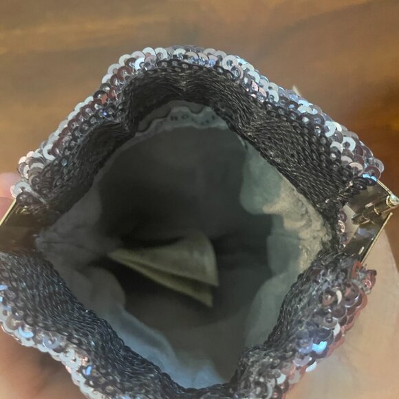 Anthropologie Purple Sequin Hand/Coin Purse 5" x 4" evening - Picture 4 of 5